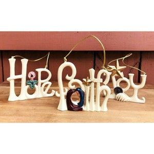 Hope Faith Joy Christmas Tree Ornaments Vintage Set Lot of 3 Holiday